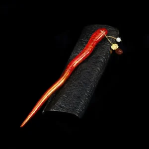 Chinese Lacquer Hairpin – Sacred Lotus with Opal Inlay – Purity & Hope