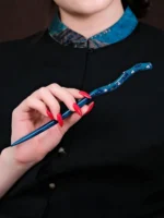 Chinese Lacquer Hair Stick – Ethereal Opal Accent – Deep Luster Finish - Image 2