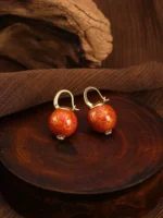Chinese Lacquer Earrings – Autumn Amber – 18K Gold Vermeil & CZ