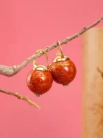 Chinese Lacquer Earrings – Autumn Amber – 18K Gold Vermeil & CZ - Image 3