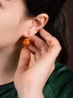Chinese Lacquer Earrings – Autumn Amber – 18K Gold Vermeil & CZ - Image 6