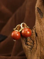 Chinese Lacquer Earrings – Autumn Amber – 18K Gold Vermeil & CZ - Image 2