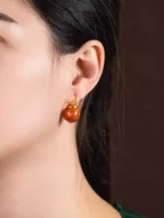 Chinese Lacquer Earrings – Autumn Amber – 18K Gold Vermeil & CZ - Image 5