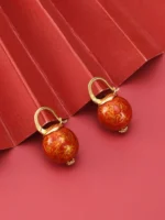 Chinese Lacquer Earrings – Autumn Amber – 18K Gold Vermeil & CZ - Image 4