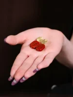 Chinese Lacquer Earrings – Scarlet & Gold Squares – Sterling Silver - Image 5