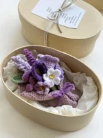 Crochet Purple Floral Bouquet Magnet – Figurine Decor & Luxury Gift Box