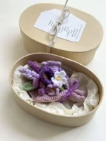 Crochet Purple Floral Bouquet Magnet – Figurine Decor & Luxury Gift Box - Image 3