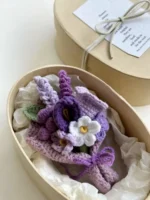 Crochet Purple Floral Bouquet Magnet – Figurine Decor & Luxury Gift Box - Image 2