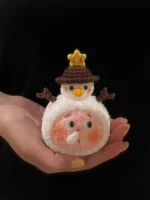 Crochet Snowman Figurine Charm – Amigurumi Winter Accessory Gift