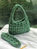 Crochet Green Texture Tote – Speckled Knit Shoulder Accessory, 3 Sizes - Image 10