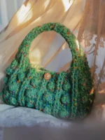 Crochet Green Texture Tote – Speckled Knit Shoulder Accessory, 3 Sizes - Image 2