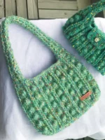 Crochet Green Texture Tote – Speckled Knit Shoulder Accessory, 3 Sizes - Image 9