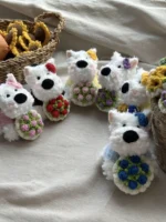 Crochet Westie Figurine Charm – Floral Knit Accessory - Image 3