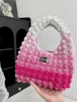 Crochet Gradient Rose Tote – Bulky Knit Shoulder Accessory - Image 2