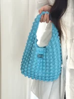 Crochet Sky Blue Tonal Tote – Minimalist Knit Shoulder Accessory - Image 4