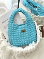 Crochet Sky Blue Tonal Tote – Minimalist Knit Shoulder Accessory