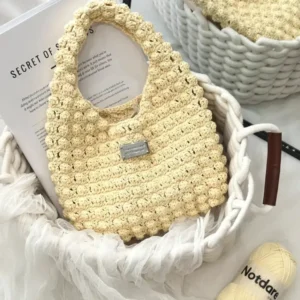 Crochet Cream Tonal Tote – Minimalist Knit Accessory