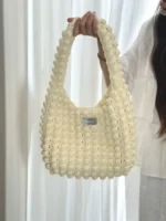 Crochet Cream Tonal Tote – Minimalist Knit Accessory - Image 3