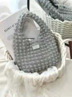 Crochet Silver Gray Texture Tote – Minimalist Knit Shoulder Accessory