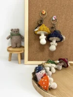 Crochet Mushroom Figurine Charm – Shetland Wool Knit Accessory Gift - Image 11