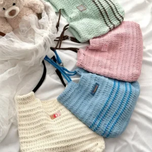 Crochet Pleated Texture Tote – Minimalist Shoulder Accessory