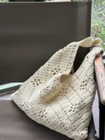 Crochet Hobo Shoulder Tote – Hollow Cotton Knit Accessory - Image 3