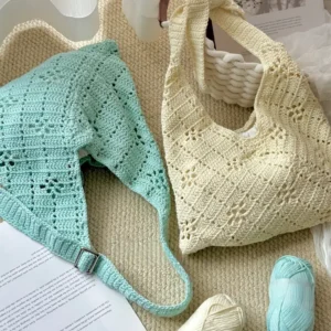 Crochet Hobo Shoulder Tote – Hollow Cotton Knit Accessory