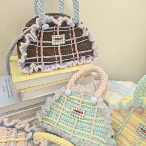Crochet Cake Figurine Tote – Ruffle Pastel Knit Accessory