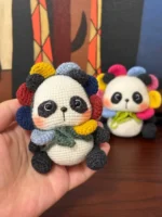 Crochet Panda Figurine – Floral Mane Amigurumi Decor & Gift - Image 3