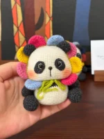 Crochet Panda Figurine – Floral Mane Amigurumi Decor & Gift - Image 2