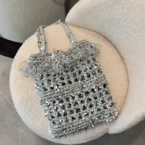 Crochet Sequin Motif Tote – Sparkling Metallic Knitwork
