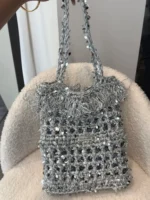 Crochet Sequin Motif Tote – Sparkling Metallic Knitwork - Image 3