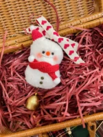 Crochet Snowman Figurine Charm – Handcrafted Winter Ornament & Car Accessory - Image 11