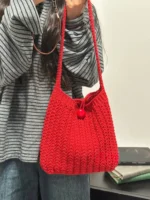 Crochet Textured Tote – Chunky Knit Shoulder Accessory - Image 6