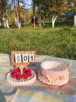 Crochet Cake Figurine Box – Strawberry Motif Storage Container - Image 2