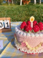 Crochet Cake Figurine Box – Strawberry Motif Storage Container - Image 3