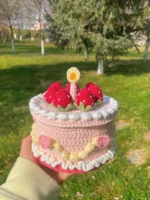Crochet Cake Figurine Box – Strawberry Motif Storage Container - Image 4