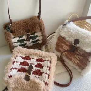 Crochet Soft Texture Tote – Fuzzy Winter Knit Crossbody