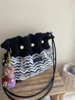 Crochet Wave Texture Tote – Boho Knit Drawstring Bag - Image 4