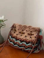 Crochet Wave Texture Tote – Boho Knit Drawstring Bag - Image 8
