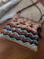 Crochet Wave Texture Tote – Boho Knit Drawstring Bag - Image 10