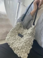 Crochet Silver Motif Tote – Sparkling Floral Shoulder Bag - Image 4