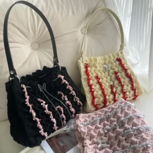 Crochet Butterfly Motif Tote – Vintage Knit Shoulder Bag