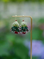 Micro-Crochet Christmas Tree Figurine Studs – Dainty Lace Motif Jewelry