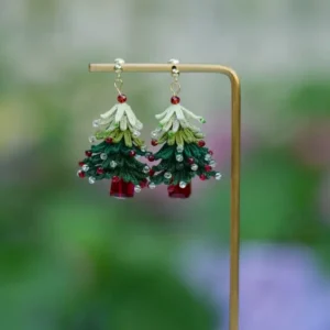 Micro-Crochet Christmas Tree Figurine Studs – Dainty Lace Motif Jewelry