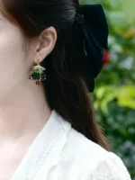 Micro-Crochet Christmas Tree Figurine Studs – Dainty Lace Motif Jewelry - Image 3