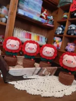 Crochet Pig Figurine Planter – Blossom Amigurumi Decor - Image 4