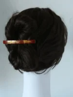 Chinese Lacquer Hair Barrette – Gilded Bamboo – Copper French Clip - Image 5