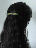Chinese Lacquer Hair Barrette – Gilded Bamboo – Copper French Clip - Image 3