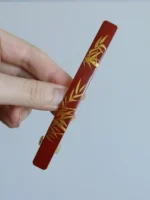 Chinese Lacquer Hair Barrette – Gilded Bamboo – Copper French Clip - Image 10